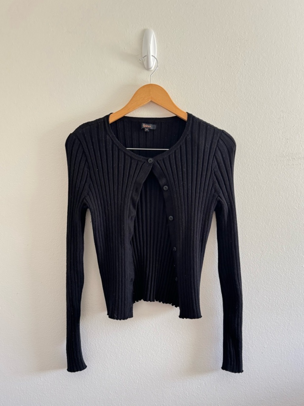 Quince Black Ribbed Button-Up Cardigan